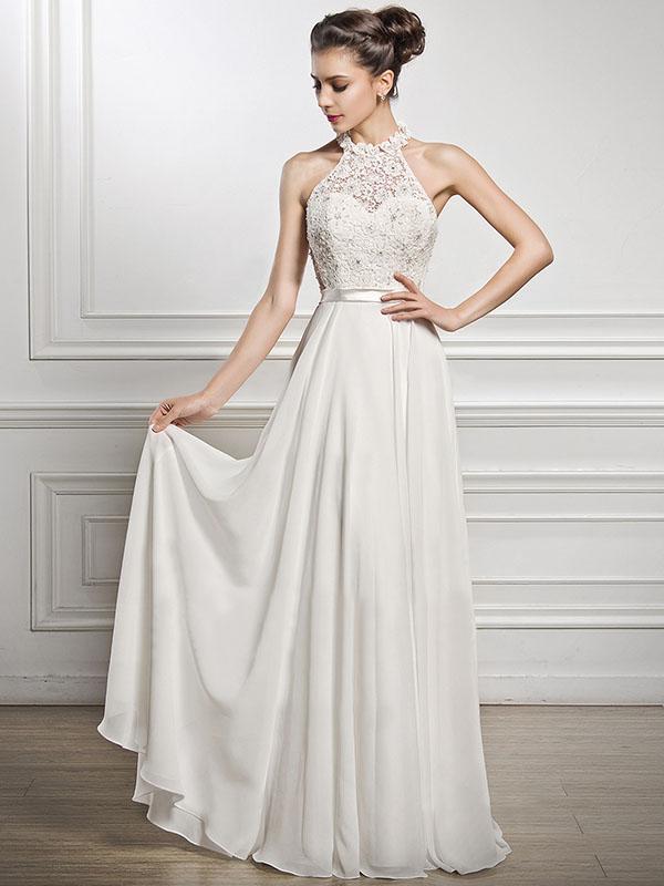 Classical White Lace Sleeveless Maxi Dress Evening Dress