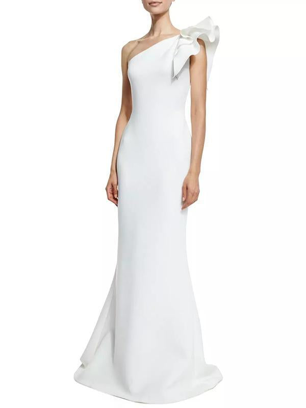 One-shoulder Falbala Sleeve Evening Dress
