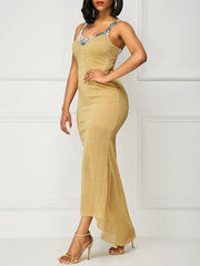 Spaghetti-neck Sequined Evening Dress