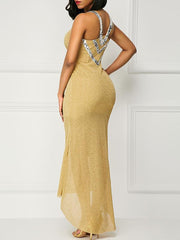Spaghetti-neck Sequined Evening Dress