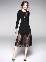 Asymmetric Rose Embroidered Midi Dress
