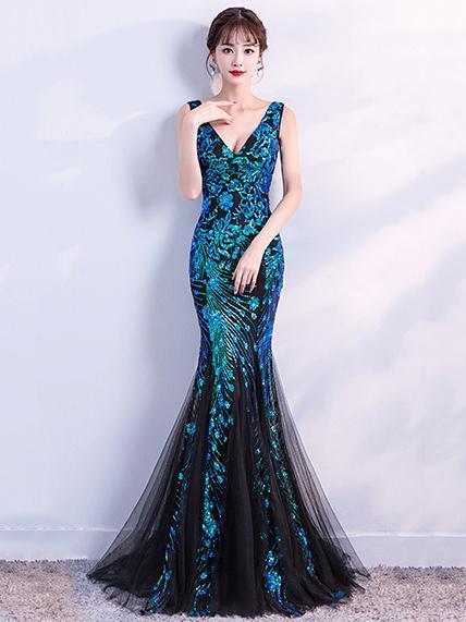 V-neck Sleevelss Mermaid Evening Dress