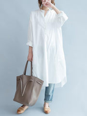 Simple Stand-collar White Long Blouse Dress