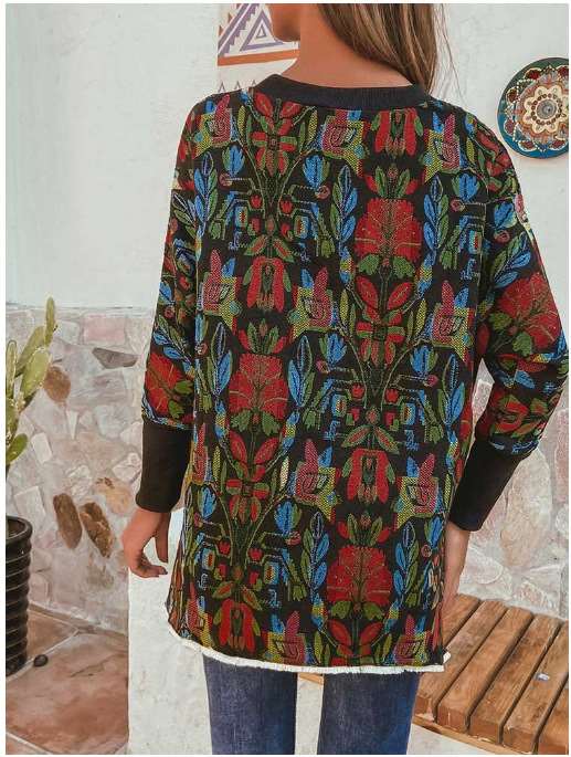 Casual Loose Floral print Round neck Long sleeve Sweatshirts