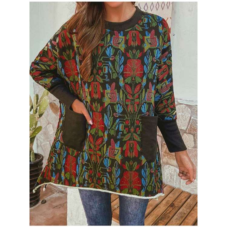 Casual Loose Floral print Round neck Long sleeve Sweatshirts