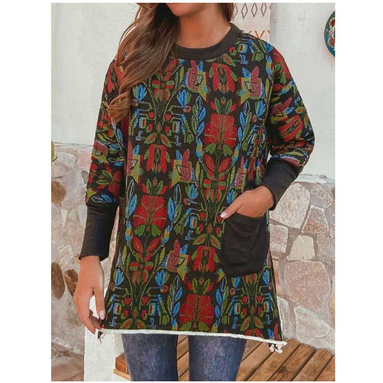 Casual Loose Floral print Round neck Long sleeve Sweatshirts
