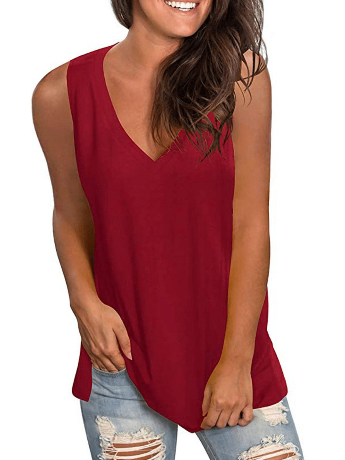 Solid Casual Sleeveless Cotton-Blend Shirts & Tops