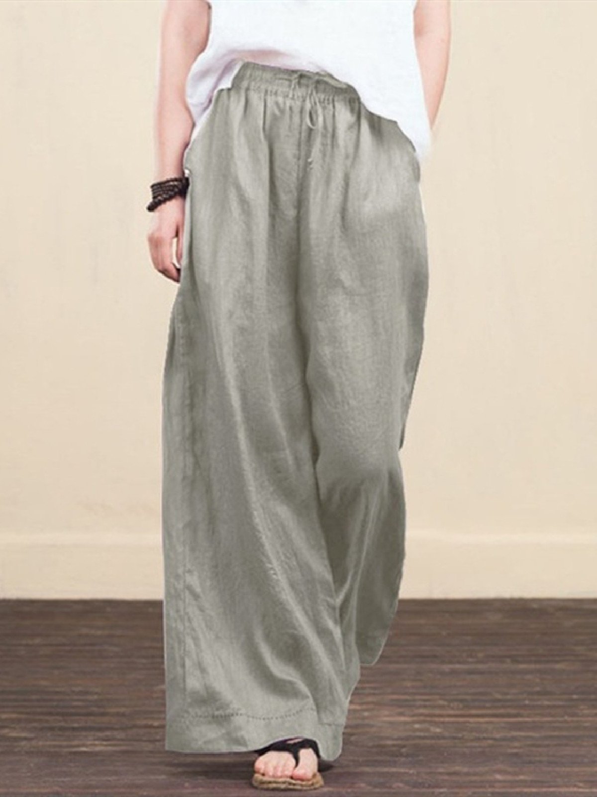 Wide-leg cotton daily trousers loose pants