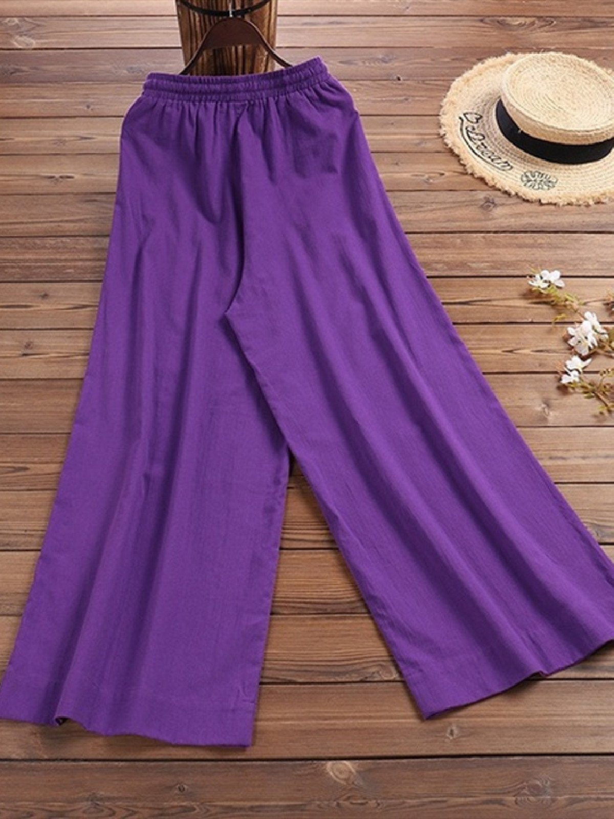 Wide-leg cotton daily trousers loose pants