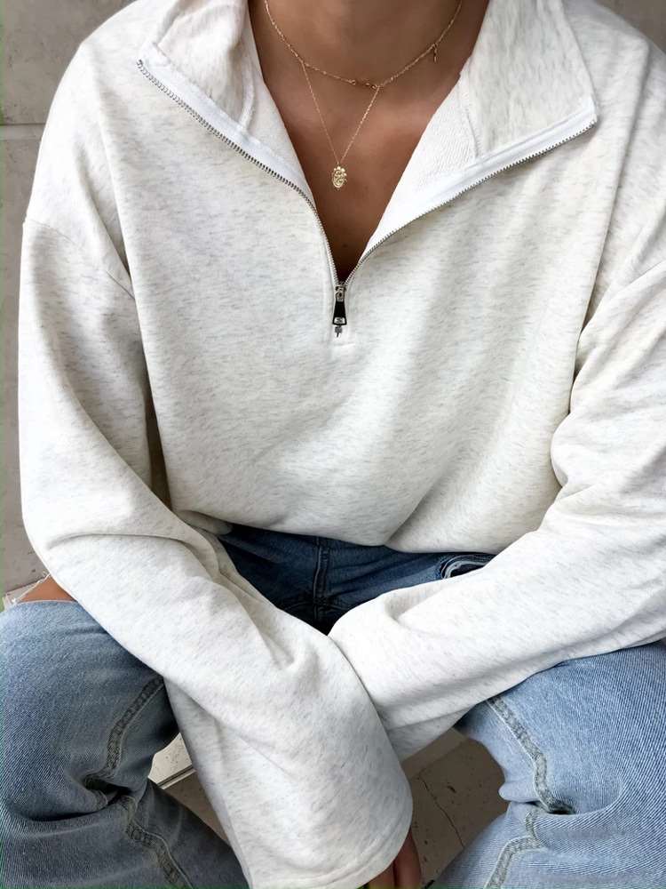 Casual Pure Lapel Long sleeve Zipper Sweatshirts