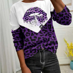 Casual Gored Leopard print Round neck Long sleeve T-Shirts