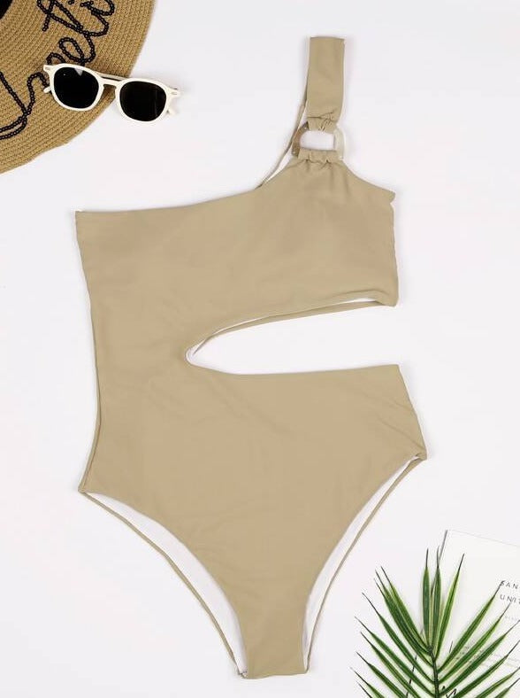 One-Shoulder Sexy Leaky Waist One-Piece Swimsuit