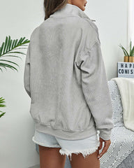 Casual Loose Pure Lapel Zipper Long sleeve Sweatshirts
