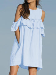 Round Neck Hollow Out Plain Casual Dresses