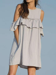 Round Neck Hollow Out Plain Casual Dresses