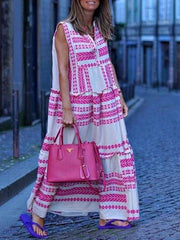 Casual Loose Stripe V neck Sleeveless Maxi Dresses