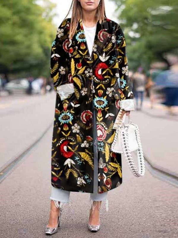 Fashion Print Lapel Long sleeve Trench Coats