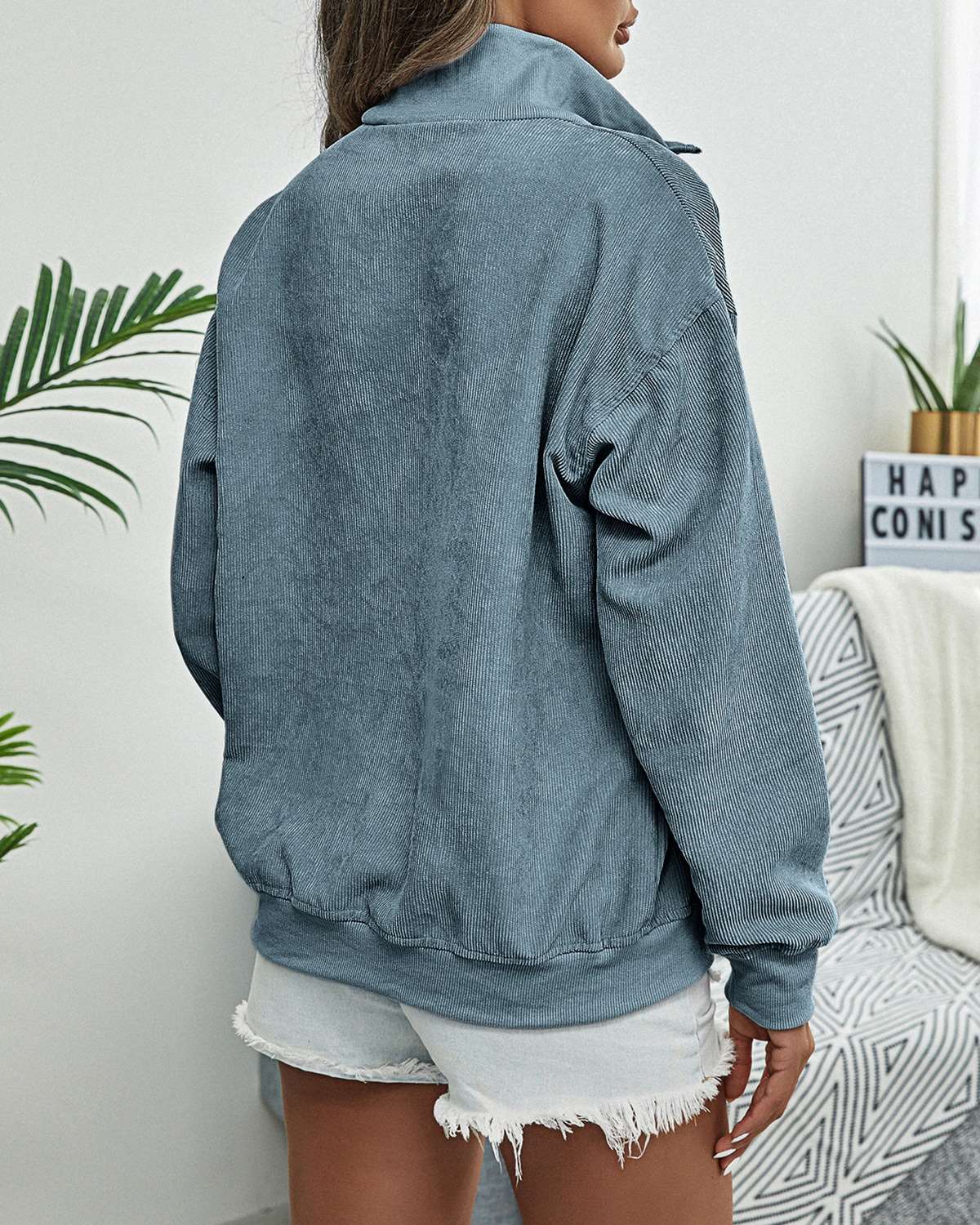 Casual Loose Pure Lapel Zipper Long sleeve Sweatshirts