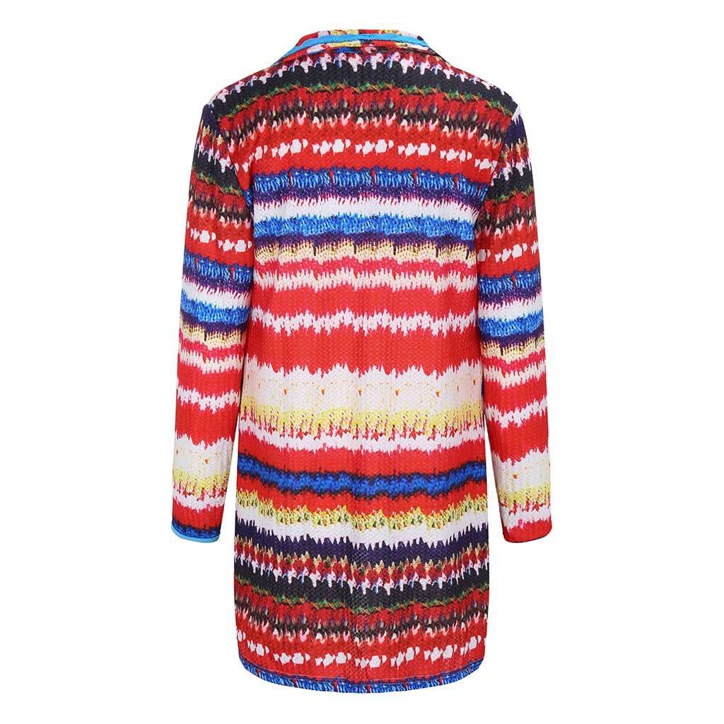 Fashion Casual Stripe print Lapel Long sleeve Knit Cardigan