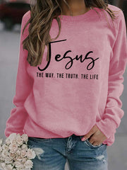 Round Neck Loose Jesus THE WAY Printed Long sleeve Sweatshirts