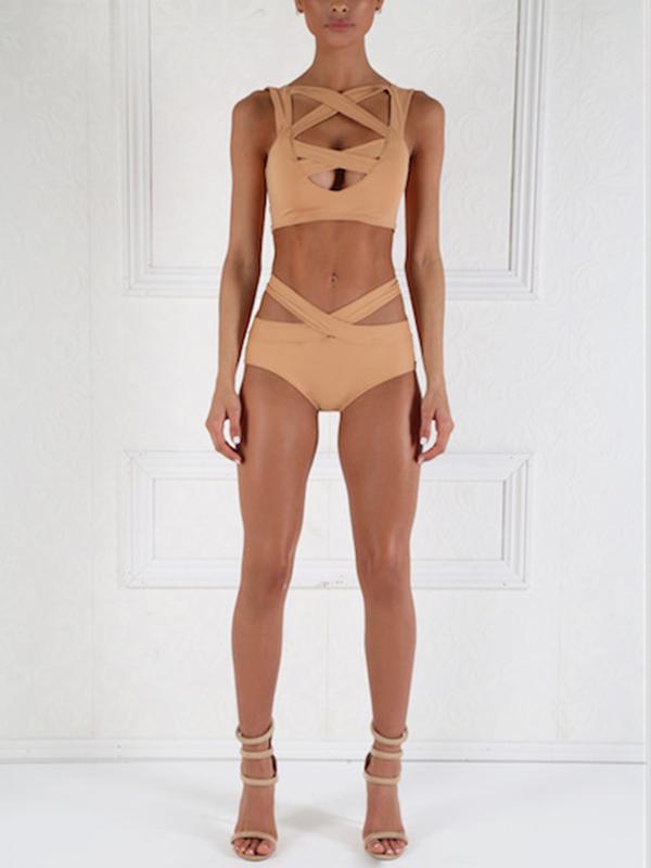 sexy Before the bosom crosses bind belt two-pieces bikini Swimwear