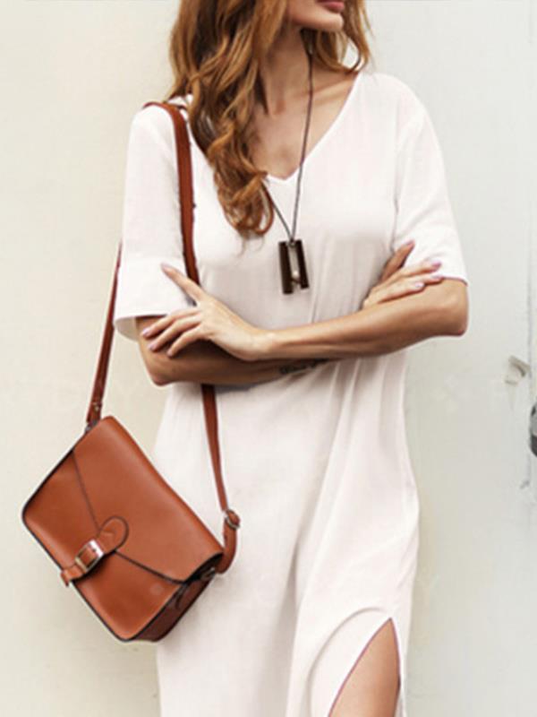 White Short sleeve v neck long casual maxi dresses