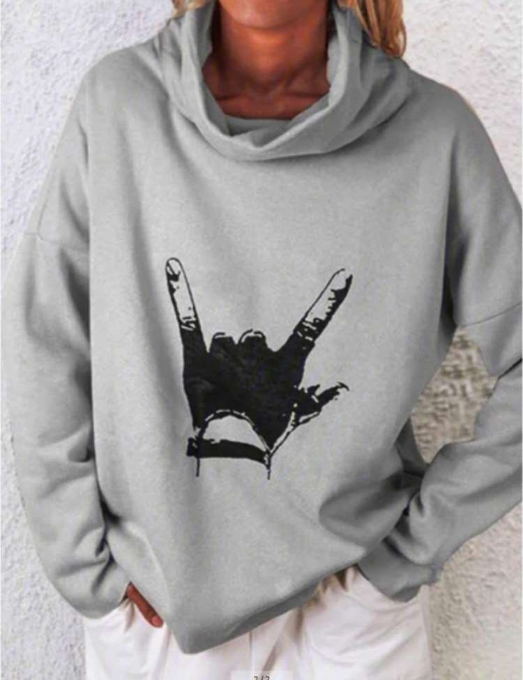 Casual Gesture print High collar Long sleeve Sweatshirts