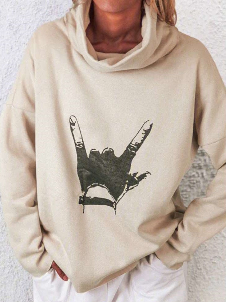 Casual Gesture print High collar Long sleeve Sweatshirts