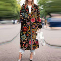 Fashion Print Lapel Long sleeve Trench Coats