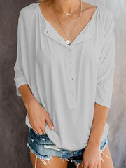 Button women loose long sleeve T-shirts