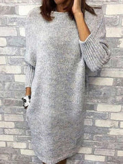 Fashion Pure Round neck Long sleeve Knit Shift Dresses