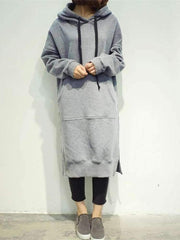 Fashion Casual Pure Long sleeve Hoodies Sweatshirts Maxi Dresses