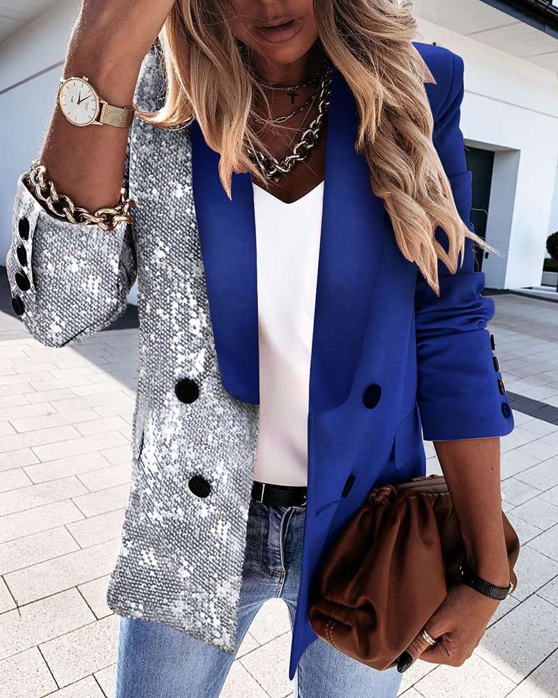 Fashion Lapel Long sleeve Double-breasted Blazer Coats