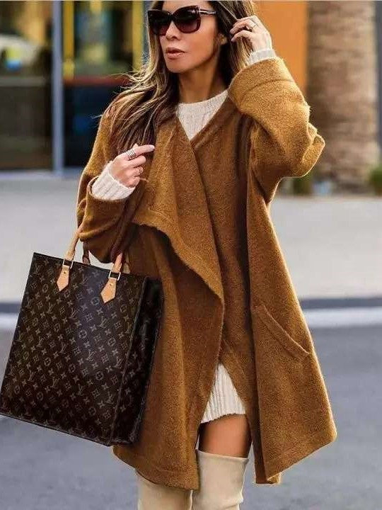 Fashion Casual Pure Suede Round neck Long sleeve Coats