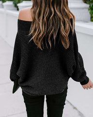 Casual Loose One shoulder Pure Long sleeve Knit Sweaters