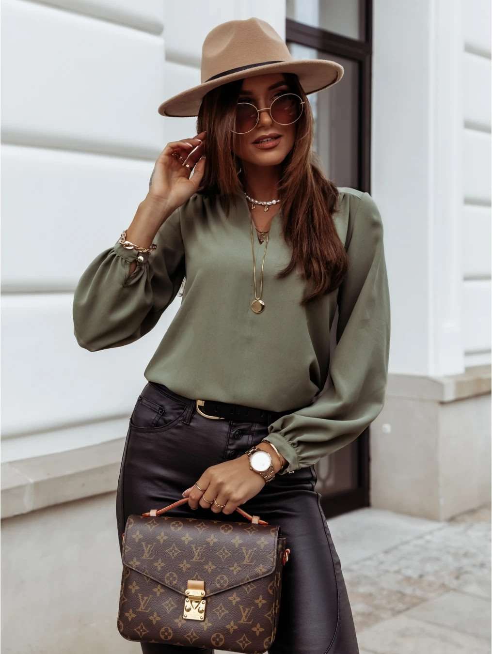 Casual Pure V neck Long sleeve Blouses