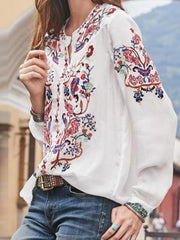 Women loose printed long sleeve bohemia style blouses