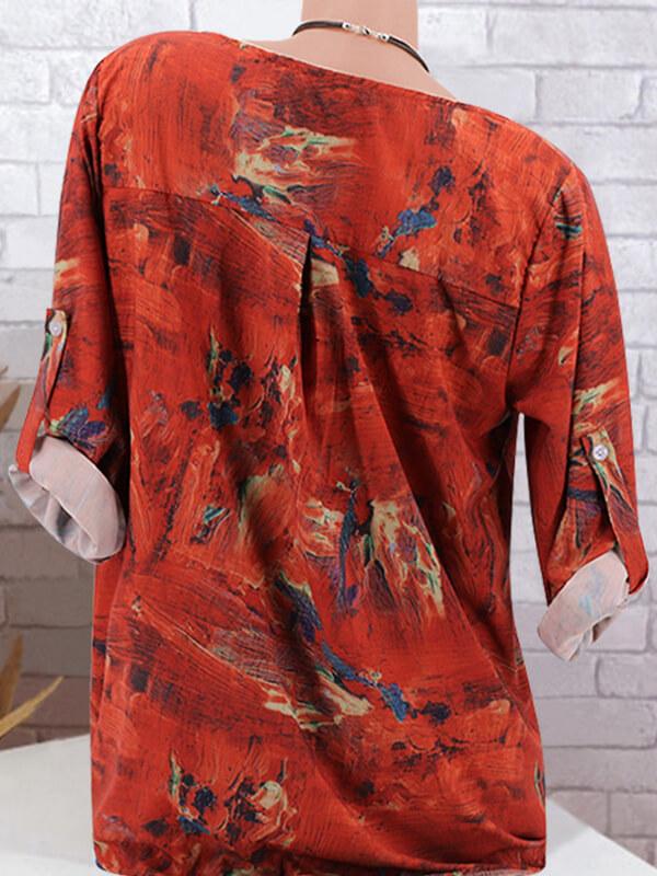 Vintage Loose Printed Woman Blouse