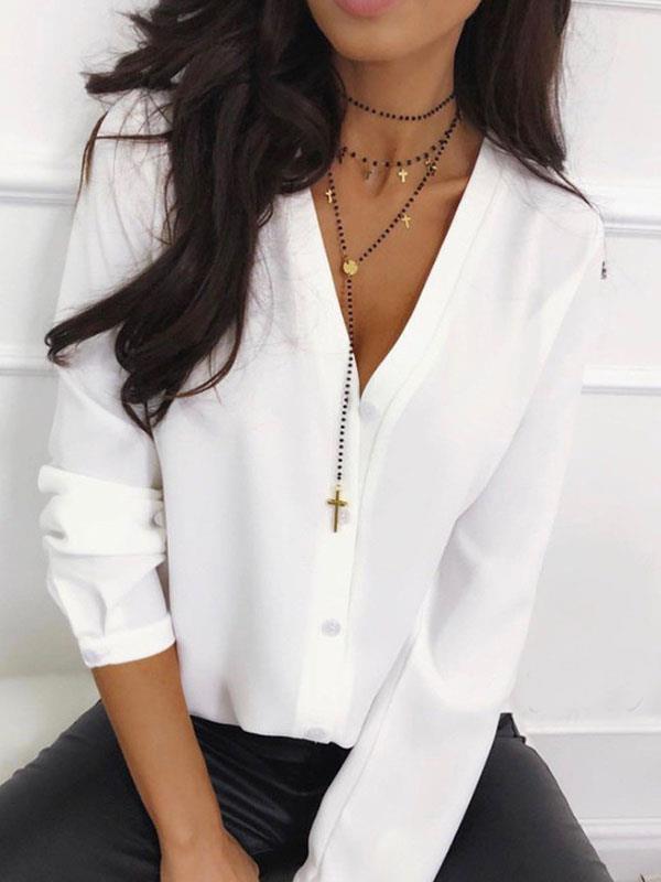 Fashion Plain Lone sleeve Plain Blouses