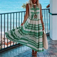 Casual Loose Stripe V neck Sleeveless Maxi Dresses