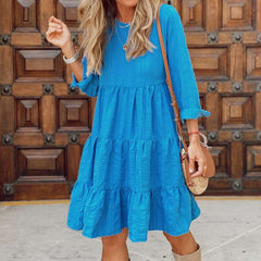 Casual Pure Gored Round neck Long sleeve Shift Dresses