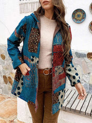 Fashion Plaid print Long sleeve Brushed Hoodie Coats