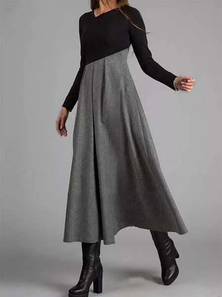 Fashion Elegant Gored V neck Long sleeve Maxi Dresses