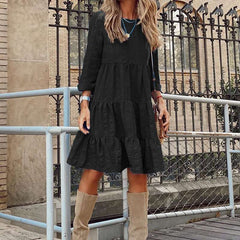 Casual Pure Gored Round neck Long sleeve Shift Dresses