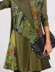 Fashion Retro print Heaps collar Long sleeve Gored Shift Dresses