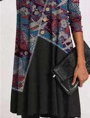 Fashion Retro print Round neck Long sleeve Gored Shift Dresses