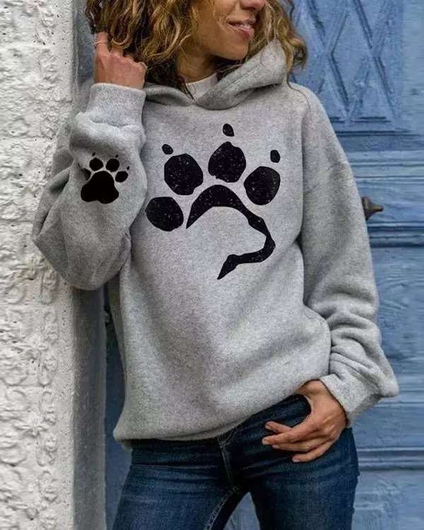 Fashion Paw print Long sleeve Hoodies Sweatshirts