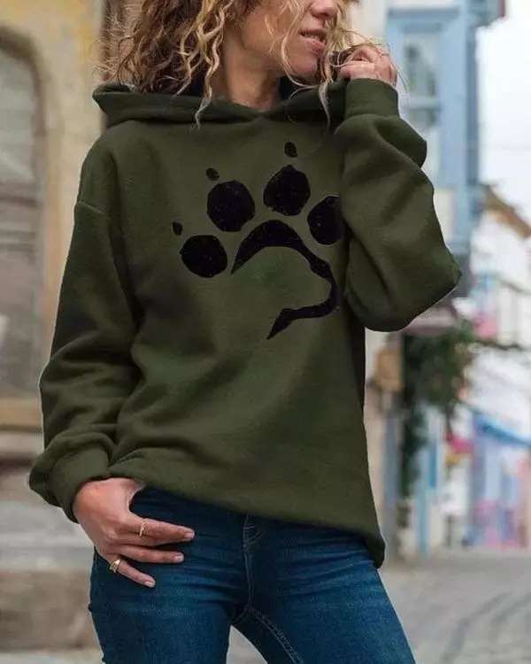 Fashion Paw print Long sleeve Hoodies Sweatshirts