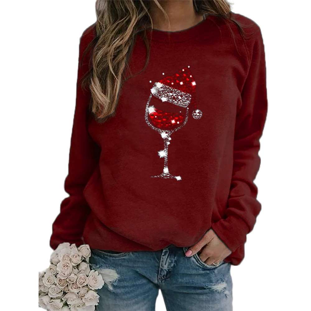 Fashion Casual Christmas Cup print Round neck Long sleeve Sweatshirts