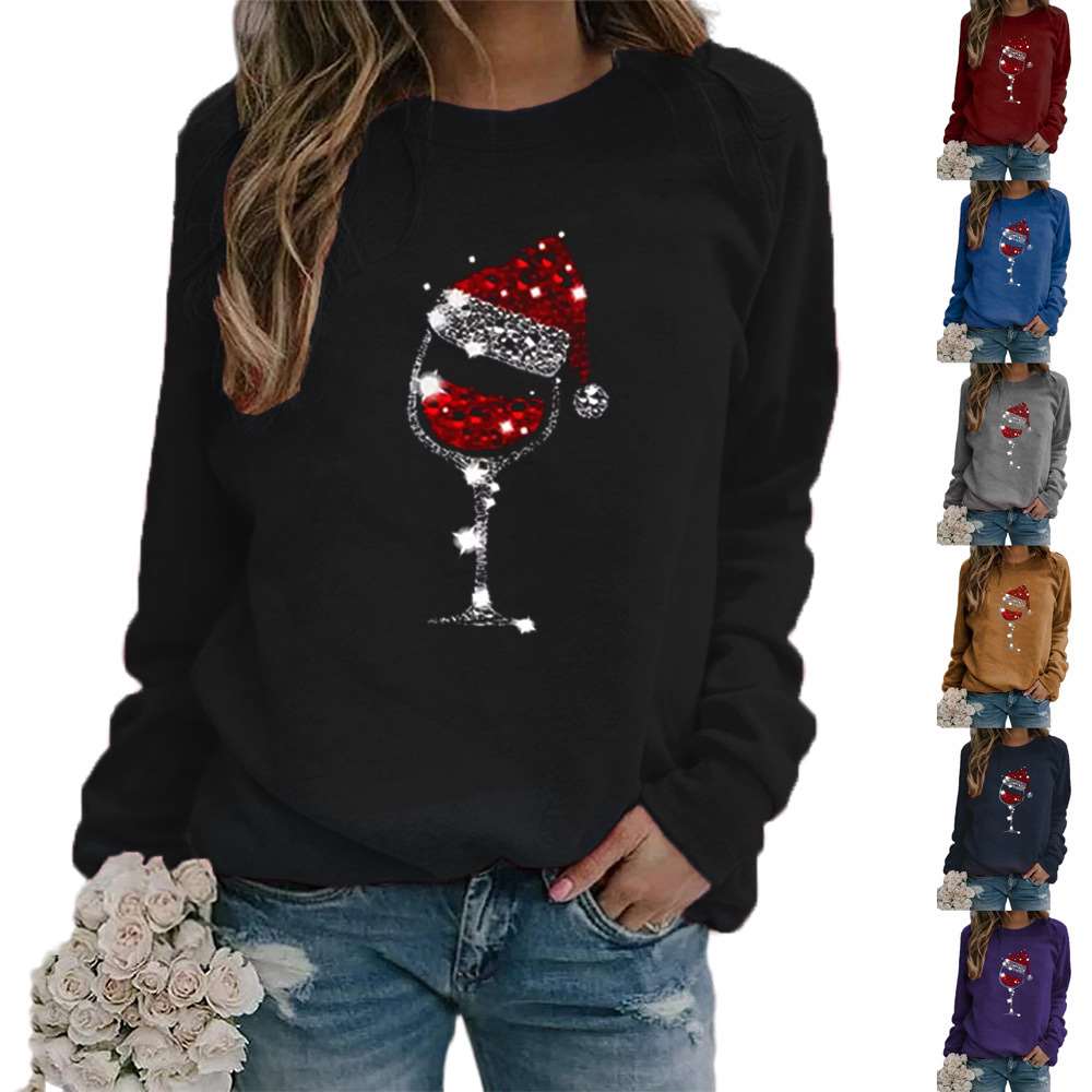 Fashion Casual Christmas Cup print Round neck Long sleeve Sweatshirts